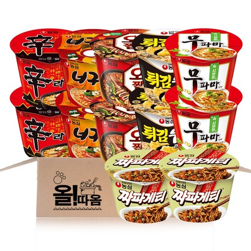 큰컵라면 기획세트 6종 기획세트 12호(신라면2+너구리2+오짬2+튀김우동2+짜파2+무파마2), 12개