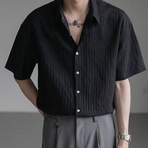 TIRA 남성 여름 반팔 셔츠 베이직 오버핏 데일리 캐주얼 비즈니스 무지 스타일
