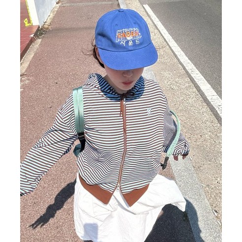 코드그라피 우먼 스트라이프 후드 집업 스카이블루