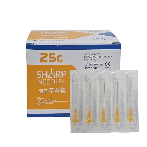 용창 멸균 주사침 25G x 38mm 100개입 EO멸균 일회용주사바늘, 1박스