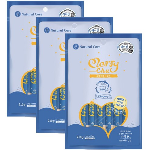 네츄럴코어 메리츄 참치+오메가3 대용량, 오메가3 + 참치 혼합맛, 210g, 3개