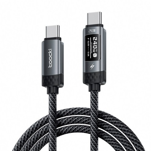 Toocki C타입-C타입 PD3.1 240W OLED 스크린 디지털 디스플레이 초고속 충전케이블, 1개, 블렉, 2m