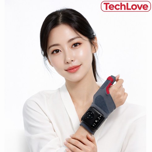 TechLove 엄지 손목 마사지기 (TENS+EMS) 온열 찜질기 손목 보호대 휴대용 안마기 저주파 해외 특허, 블랙, M왼손