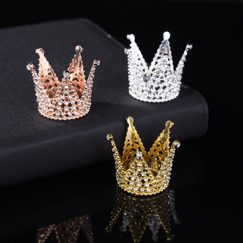 [야화] 미니 티아라 큐빅 왕관 케이크토퍼 3color, 2개, 골드