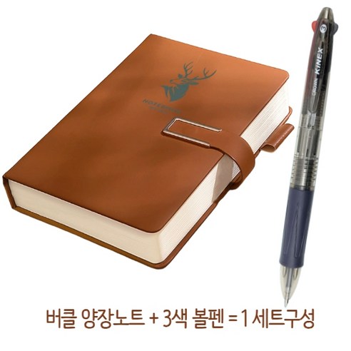 브리즈앤비 버클 A5 양장노트+3색볼펜, 1세트, 갈색