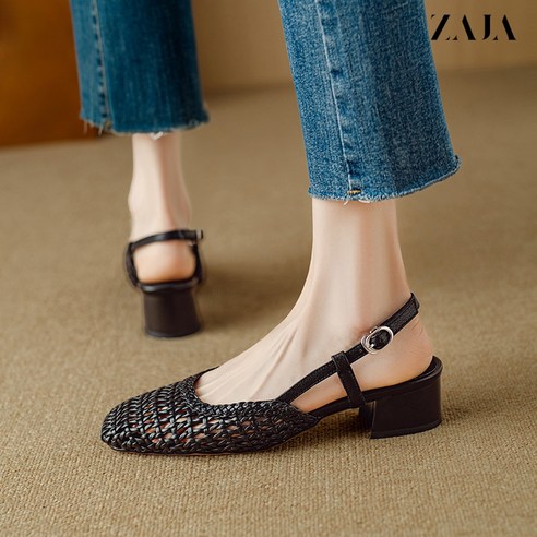 ZAJA 여성 펀칭 샌들 4cm 봄 여름 통기성 좋은 통굽 스트랩