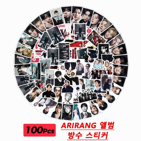 방탄 BTS 스티커 세트 방수 스티커 아이돌 굿즈 앨범ARIRANG 100PCS JL-1688-103578-5186153, 붉은색, 100장