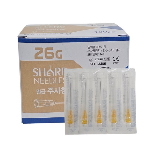 용창 멸균 주사침 26G x 38mm 100개입 EO멸균 일회용주사바늘, 1박스