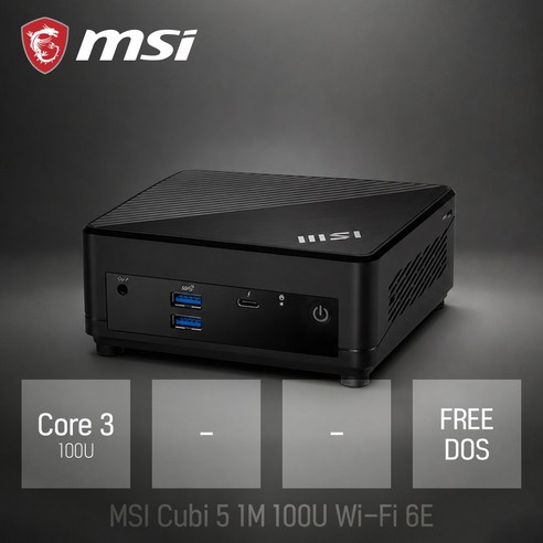 MSI Cubi 5 1M 100U Wi-Fi 6E (베어본) / 작고 가벼운 사무용 인강용 업무용 가정용 미니PC, 1개, (i3-100U) (베어본)