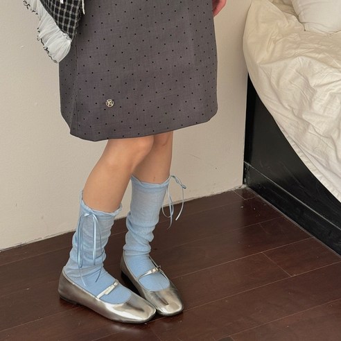 투니스 여성 얇은 리본 중목양말 3개입