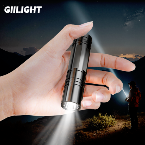 Giilight 충전식 led 손전등 방수랜턴 미니 초강력 후레쉬, 1개, 블랙