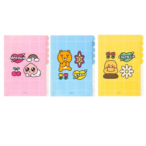카카오프렌즈 A4 PP 분류 인덱스 5포켓 파일, 3개, 춘식이+라이언+어피치