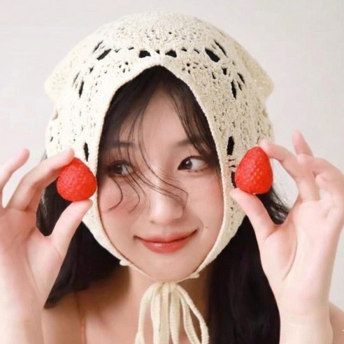 LXU 순면 니트 삼각 두건 꽃무늬 뜨개두건 레이스 헤어 머리수건