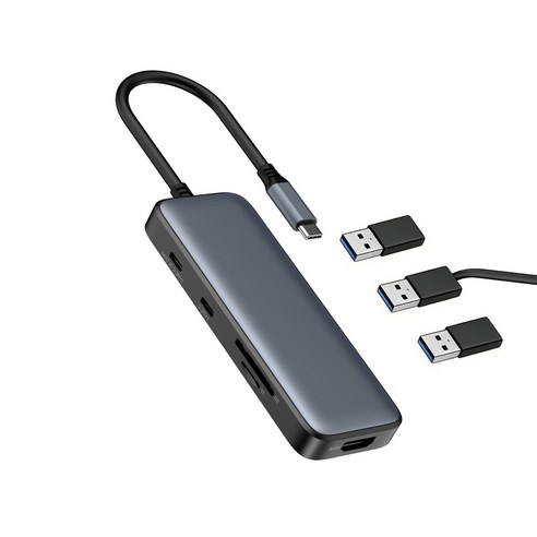 USB C타입 멀티허브 8in1 도킹스테이션 PD100W 충전 4K HDMI SD TF 카드 리더 맥북 노트북 확장 허브, 은흑색, 1개