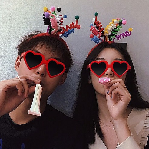 파티앤온 생일 파티 머리띠 하트 선글라스 세트, 1세트, 레드