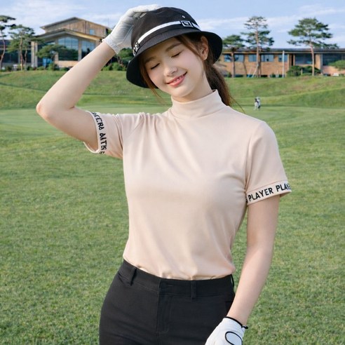 이지필드 여성 골프티셔츠 쿨링소재 레터링 반목 반팔골프티
