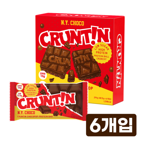 [본사공식몰] 크런틴 초코팝 단백질바 NY초코 당0g대, 1박스, 48.5g