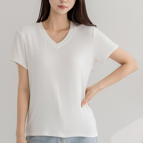 오베로 여성 브이넥 반팔티 반팔 티셔츠