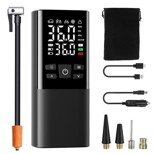 ACMEZING 타이어 공기압 주입기 휴대용 공기압 주입기 차량용 대용량 무선 다용도 에어 펌프 자전거 오토바이 구기 기압 주입기 7800mAh, 블랙, 1개