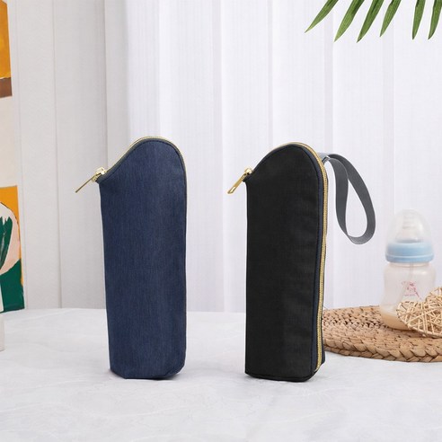 보온보냉 물병 파우치 500ml 텀블러 케이스 휴대용 스트랩 보틀백 블랙1개 네이비1개 2P세트, 1세트, 블랙1개+네이비1개