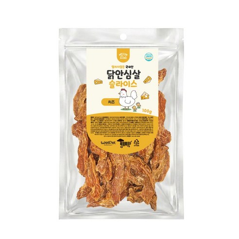 웰랩 강아지 수제간식, 1개, 100g, 닭안심살슬라이스(치즈)