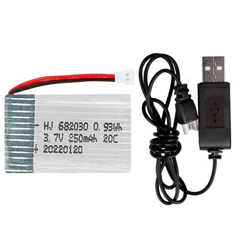 올칩 3.7V 250mAh 드론배터리 1개 USB충전기 세트 RC비행기 완구 과학상자 로봇 호환, (X4) 250mah1개+USB충전1개