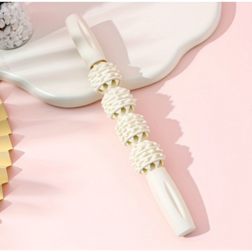 4롤러 다리 허리 전신 마사지 롤러 스틱 지압봉 마사지기 2개 세트, 1세트, 아이보리