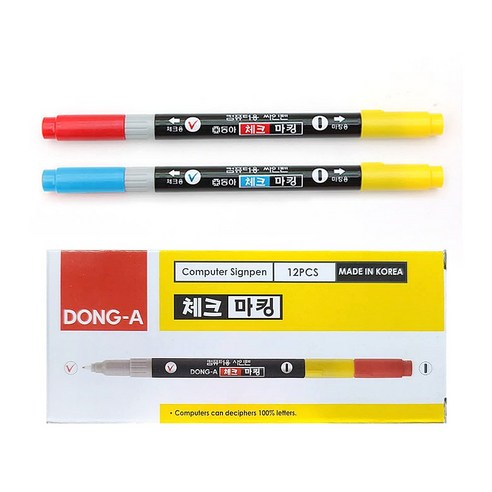 동아연필 컴퓨터용 사인펜 동아 체크마킹 (12자루) 양면, 빨강