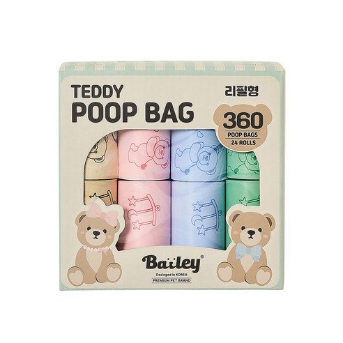 베일리펫 강아지 산화생분해 배변봉투 똥츄 테디풉백, 1개, 360개입, 혼합색상