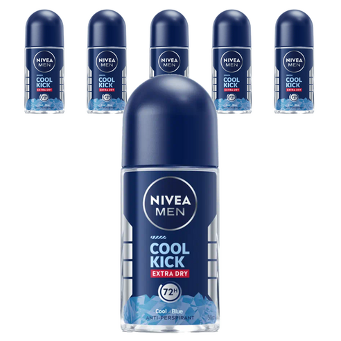 니베아 남성용 쿨 킥 엑스트라 드라이 블루 48 잼 롤 온 데오드란트, 6개, 50ml