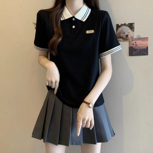 TIMEPURE 여성 여름 캐주얼 폴로넥 반팔 티셔츠 루즈핏 배가려 슬림 골프웨어 데일리룩 베이직 상의