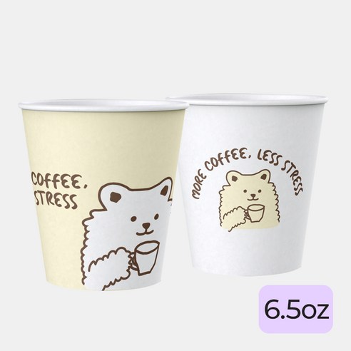 [구뜨몰] 두꺼운 종이컵 190ml 6.5온스 귀여운 강아지 2종 자판기컵 (대나무 항균 천연펄프), 1박스, 1000개