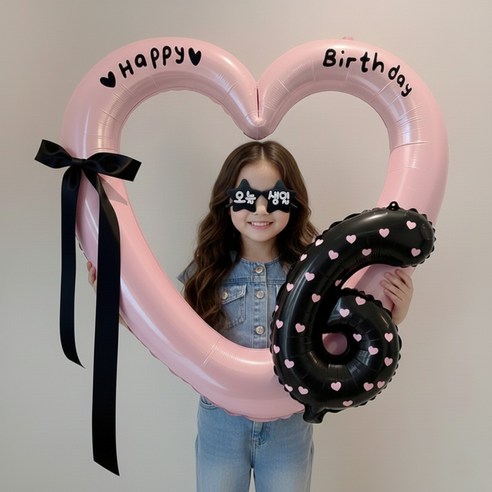 블루디 하트 프레임 풍선 오늘생일 안경 파티용품세트, 1세트, 6 핑크하트