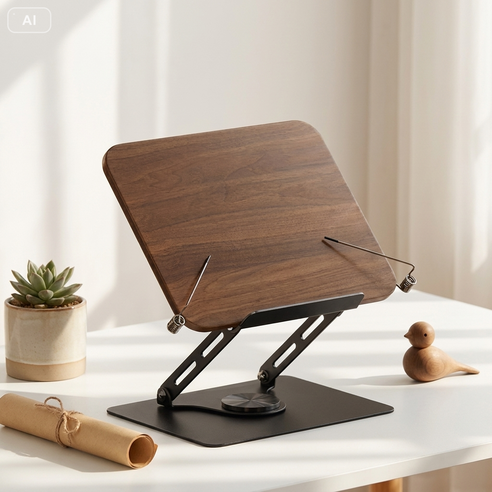 HOMEY NEST 높이조절 독서대 휴대용 투명 접이식 책받침 초등 코믈리 다용도 360도 회전 XZYEJ-01, 검은색 + 호두나무