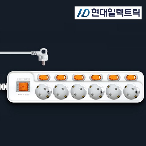 현대일렉트릭 절전 개별 멀티콘센트 멀티탭 1.5m 3m 5m 전선형, 3m, 1개