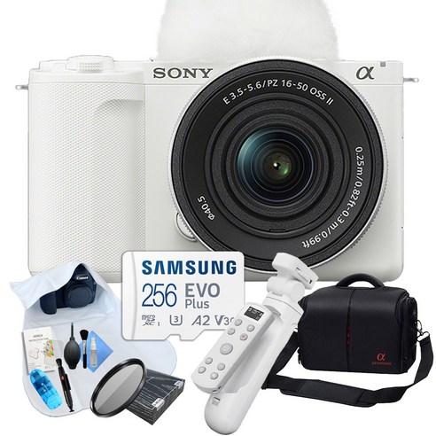 [포토리뷰이벤트] 소니 ZV-E10 + 16-50mm II 브이로그 9종 패키지 (256GB 메모리/ OLED 무선 슈팅그립/ 슬림 MCUV 40.5 필터), 화이트