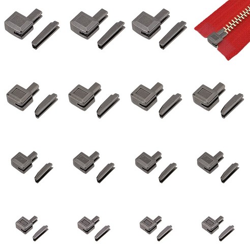 16세트 지퍼 잠금 손잡이 고정기 DIY 봉제 교체 수리 키트 8.5~17x5.5~12x4~6.5mm 핀: 8.5~16.5x2~3.5x2~4mm, 16개, 다크그레이