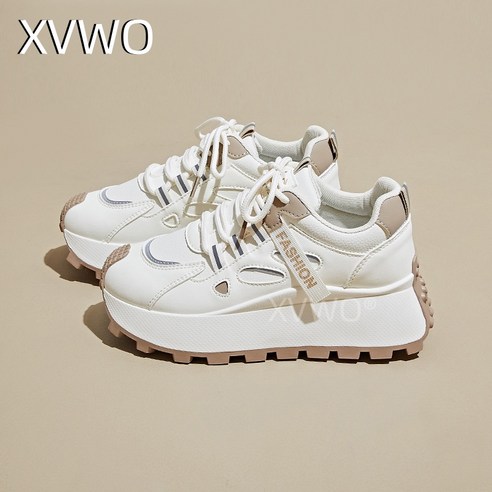 XVWO 여성 어글리 운동화 봄가을 키높이 두꺼운 밑창 캐주얼 통기성 데일리 스니커즈