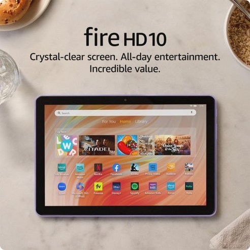 휴식을 위해 제작된 Amazon Fire HD 10 태블릿 최신 모델 10.1인치 선명한 풀 화면 옥타 코어 프로세서 3GB RAM 32GB 오션, Lilac_Amazon Fire HD 10, 64 GB, With Lockscreen Ads, Lilac + Amazon Fire HD 10
