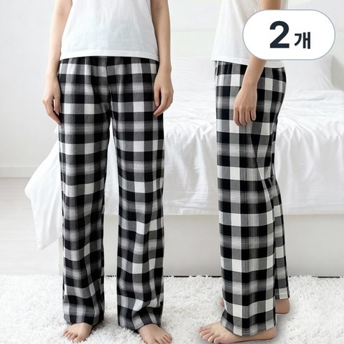 1+1 바바 체크 파자마 바지 홈웨어 9부 긴바지 잠옷바지