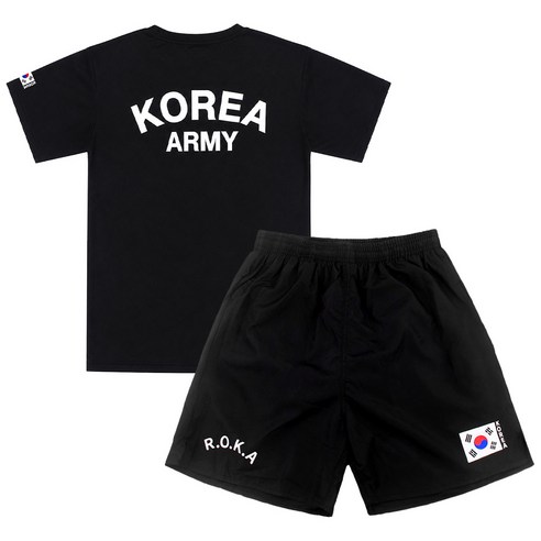 SET 쿨링 로카 반팔티 검정 1P + 태극기 로카 반바지 검정 1P ROKA 쿨티셔츠 등산 헬스 반티 운동회 - 티셔츠