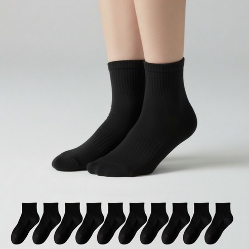 비엠에스 여성용 무지 학생 중목 양말 10켤레