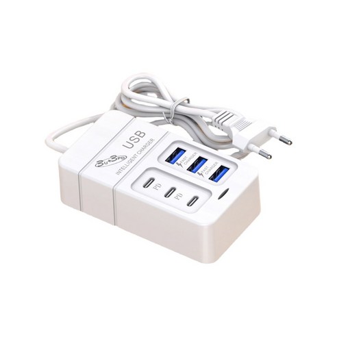 6-in-1 서지 보호기 6 콘센트 확장기(USB 3개 및 C형 포트 3개 포함) 전원 스트립 멀티 플러그 콘센트 가정용 벽면 어댑터 간격