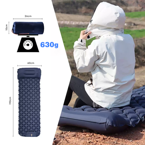 프리파워 1인용 자충매트 에어매트 발로 10초 충전 방수 6cm 두께+파우치 증정 (캠핑매트/텐트/차박 적합) 이미지 2