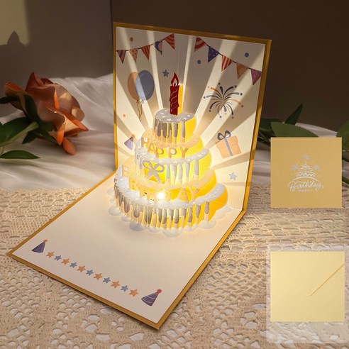 모아무어 축복담아 입체 멜로디 생일카드, 1개, 골드 1개, 골드