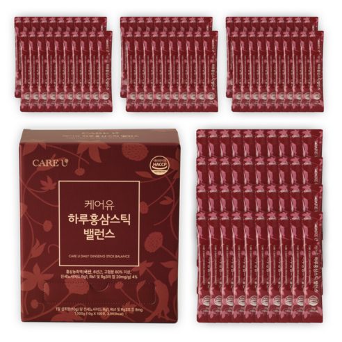 케어유 홍삼스틱 고려 홍삼정 진액 국내산 6년근 진세노사이드 하루 밸런스 100포, 1개