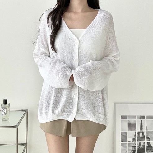 온리유즈 여성 여름 시스루 가디건 루즈핏 여리핏 자외선차단 얇은 가디건