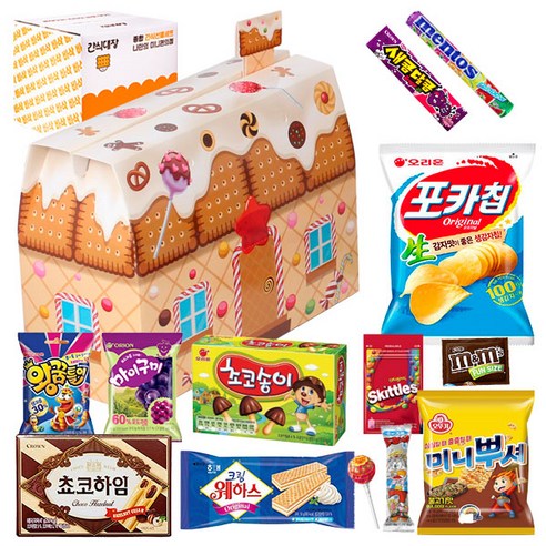 [간식대장] "어린이간식 선물추천" 스낵하우스 초코하임 초코송이 멘토스 새콤달콤 포카칩 크림웨하스 츄파춥스 엠엔엠즈 스키틀즈 미니뿌셔 왕꿈틀이, 스낵하우스 13종, 1개