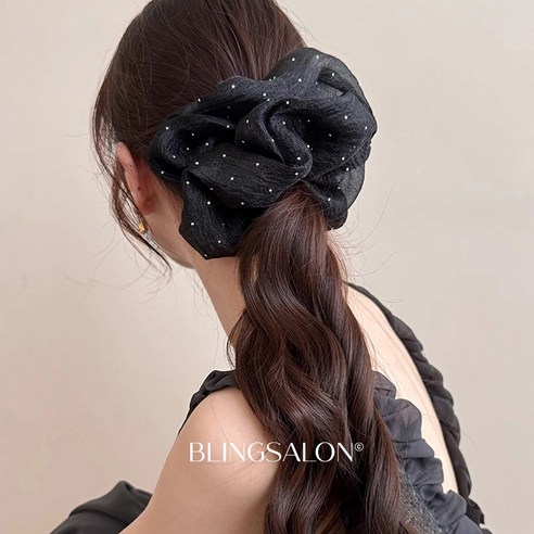 블링살롱 1+1 레이어 실버찡 오간자 빅사이즈 곱창밴드 헤어슈슈 왕 스크런치 머리끈 2컬러세트 셀프웨딩