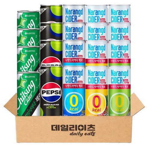데일리이츠 제로칼로리 탄산 캔음료 5종류 총 20캔 (펩시제로 사이다제로 나랑드사이다 나랑드 그린애플 나랑드 파인애플)